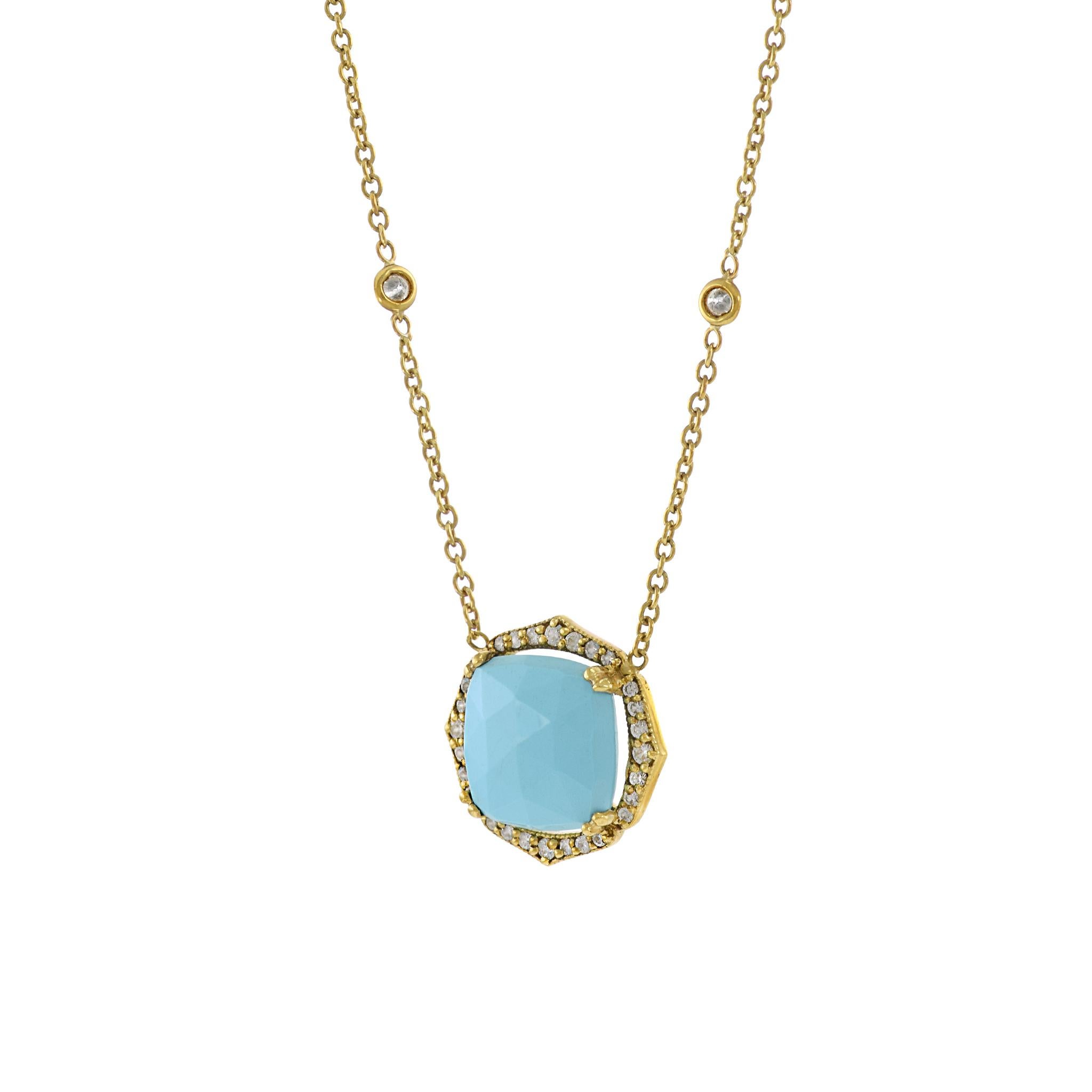 Modern Estate 18KT Yellow Gold Signed Penny Pruelle Turquoise And Diamond Necklace