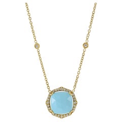 Estate 18KT Yellow Gold Signed Penny Pruelle Turquoise And Diamond Necklace