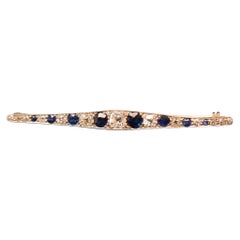 Estate 1900s 14K Yellow Gold Old Mine Diamond and Sapphire Brooch - VHK#455A