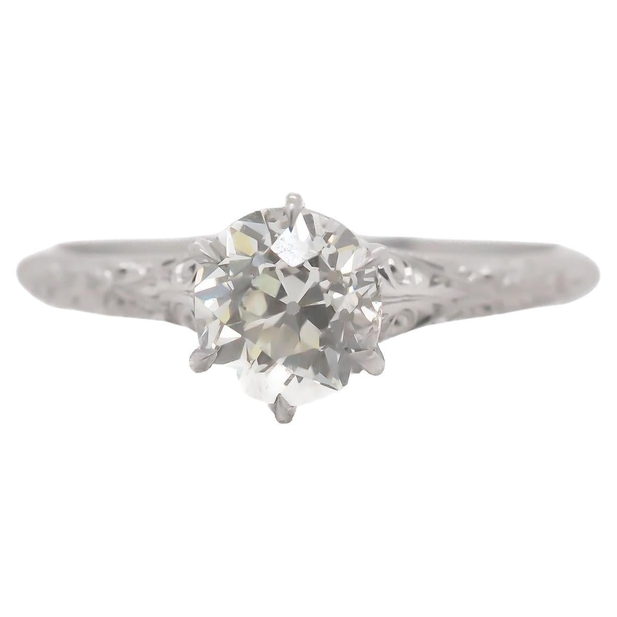 Anello di fidanzamento in platino GIA 1,15ct Old European Diamond degli anni '20 - VEG#37b