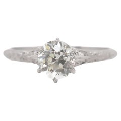 Anillo de compromiso de diamantes europeos antiguos GIA en platino de los años 20 - VEG#37b