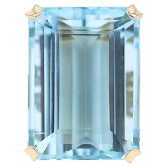 Estate 1930s Retro 50 Carat Emerald Cut Aquamarine Cocktail Ring