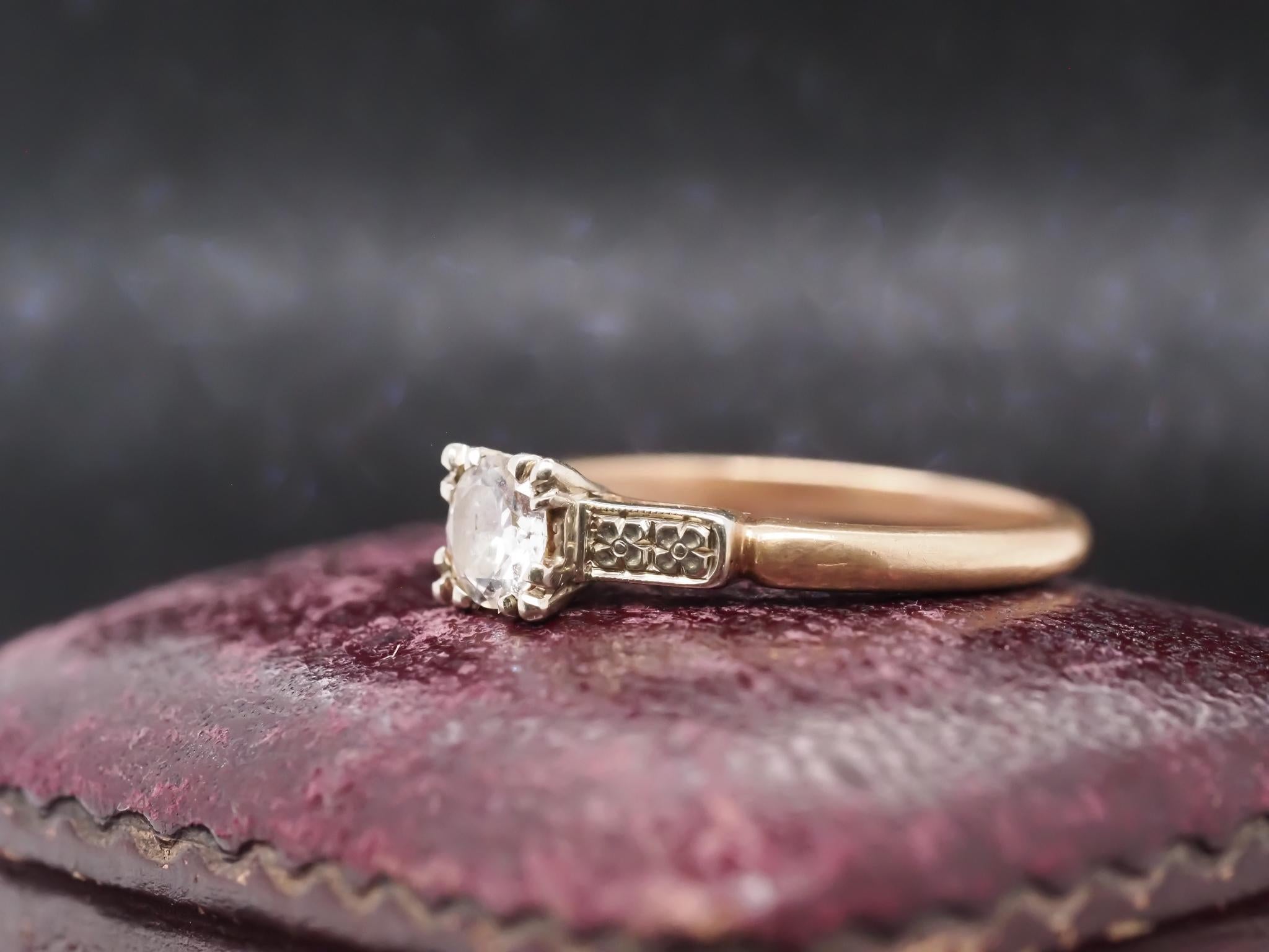 Estate 1940s 14K Yellow Gold .50ct Old European Diamond Engagement Ring - VHK#97 For Sale 1