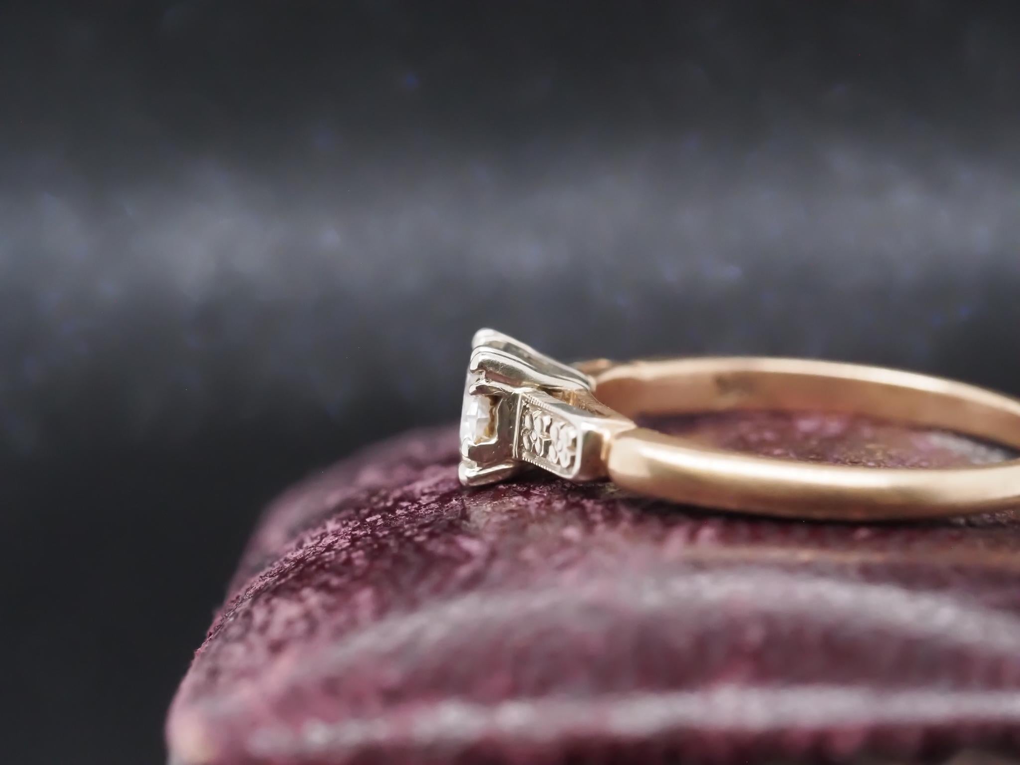 Estate 1940s 14K Yellow Gold .50ct Old European Diamond Engagement Ring - VHK#97 For Sale 2