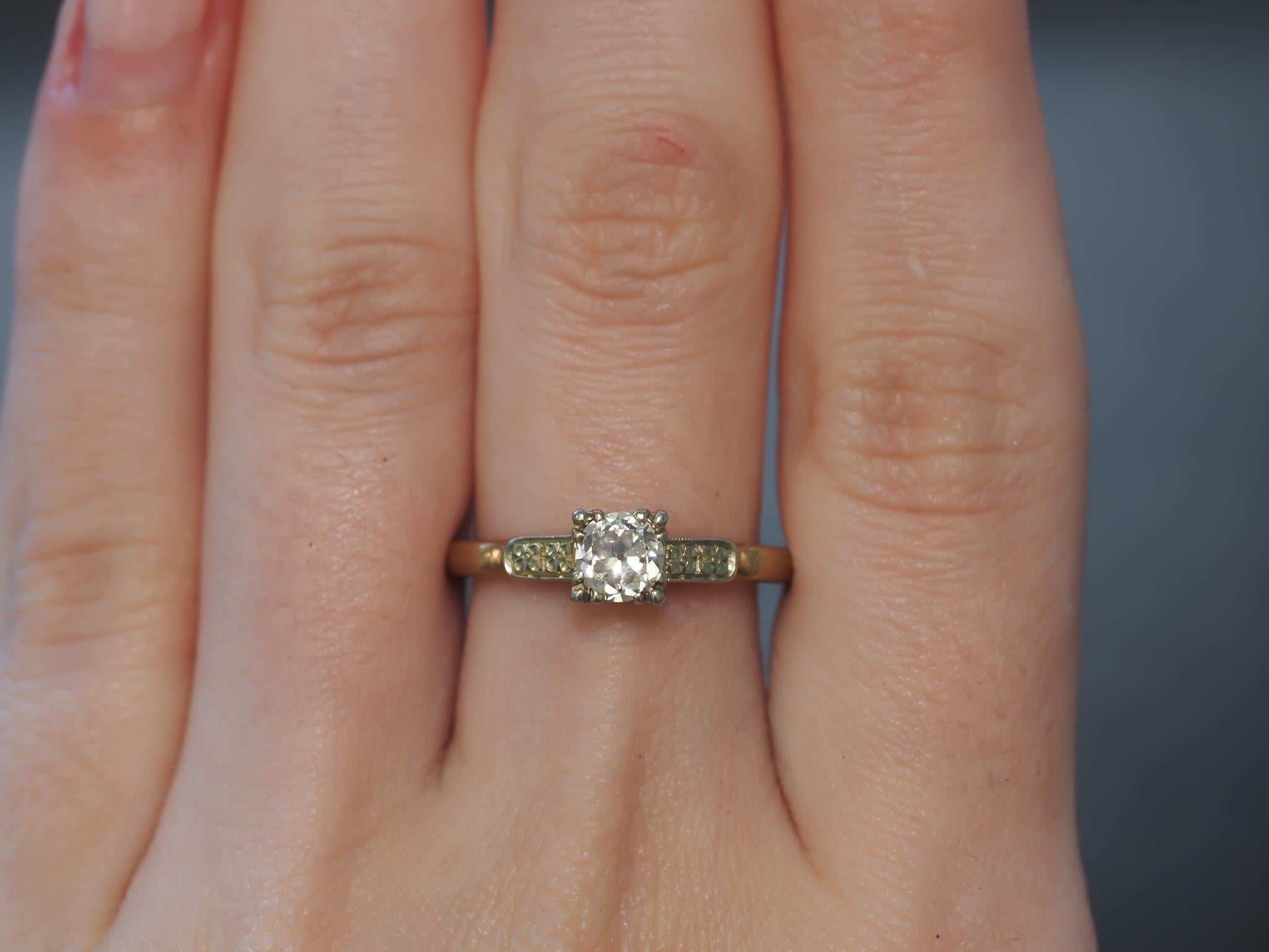 Estate 1940s 14K Yellow Gold .50ct Old European Diamond Engagement Ring - VHK#97 For Sale 3