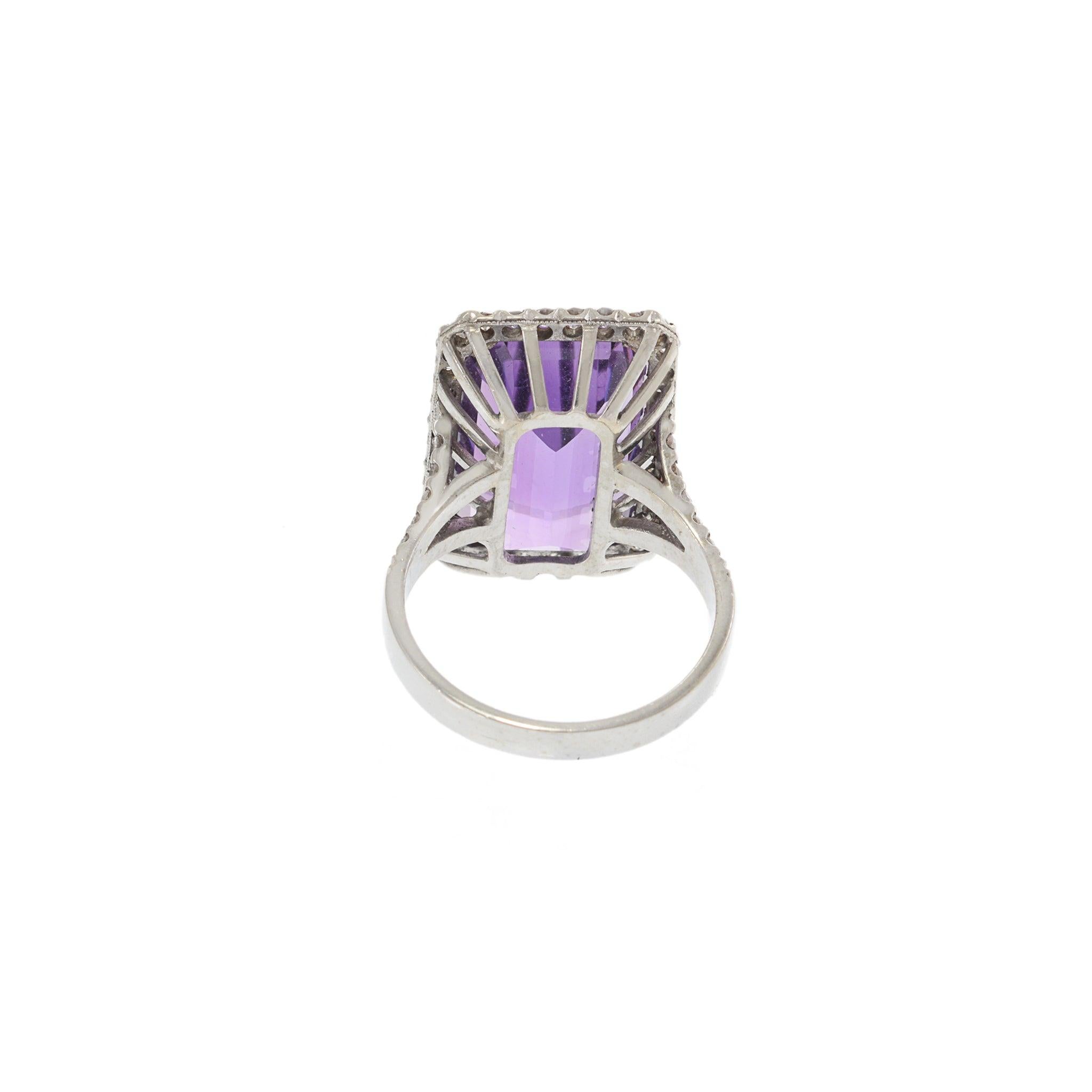 Estate 1940s 18KT White Gold Amethyst And Diamond Ring For Sale 1