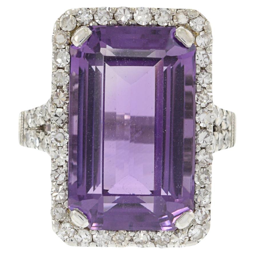 Estate 1940s 18KT White Gold Amethyst And Diamond Ring For Sale