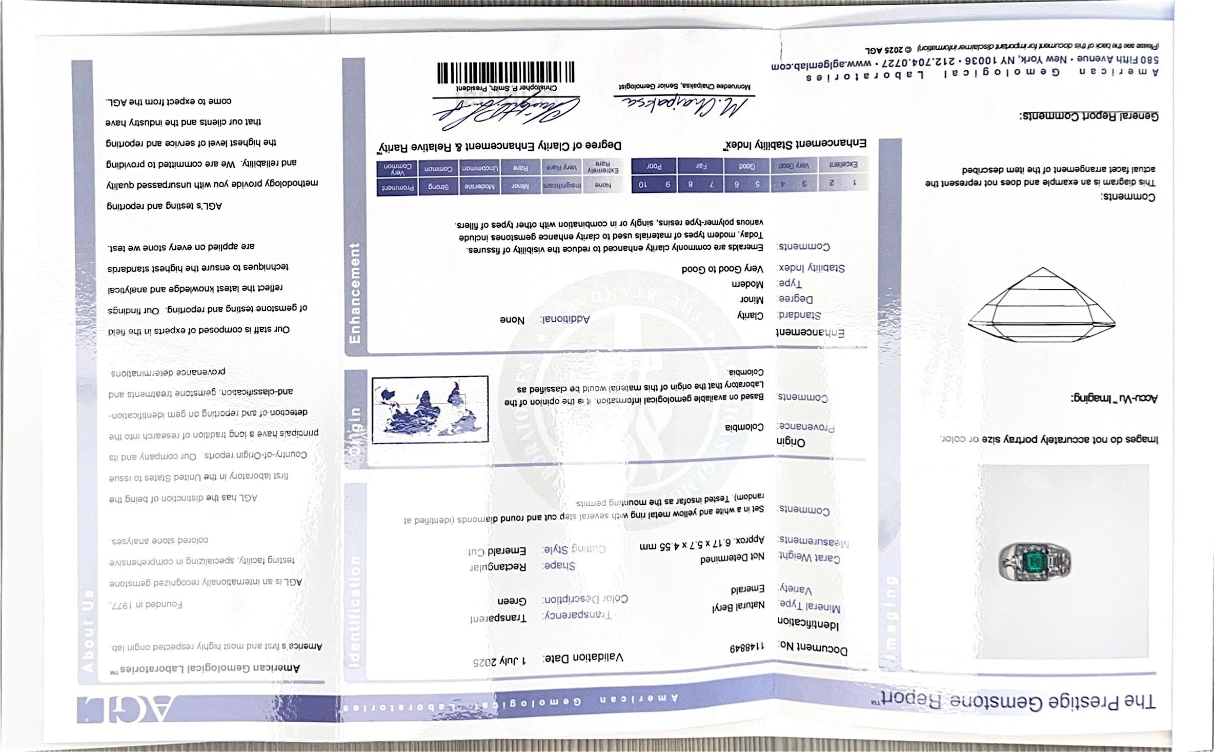 Anello in platino AGL con smeraldo colombiano e diamanti - VEG#81b in vendita 5