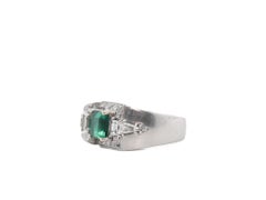 Estate 1940s Platinum AGL Colombian Emerald and Diamond Ring - VEG#81b