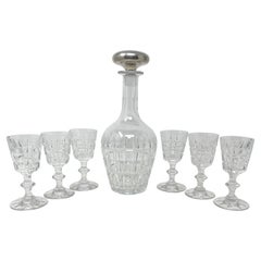 Carafe américaine des années 1950 en argent sterling taillé et 6 verres à cordial