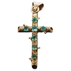 Estate 1950s Colombian Emerald 18K Yellow Gold Cross - VHK#379a