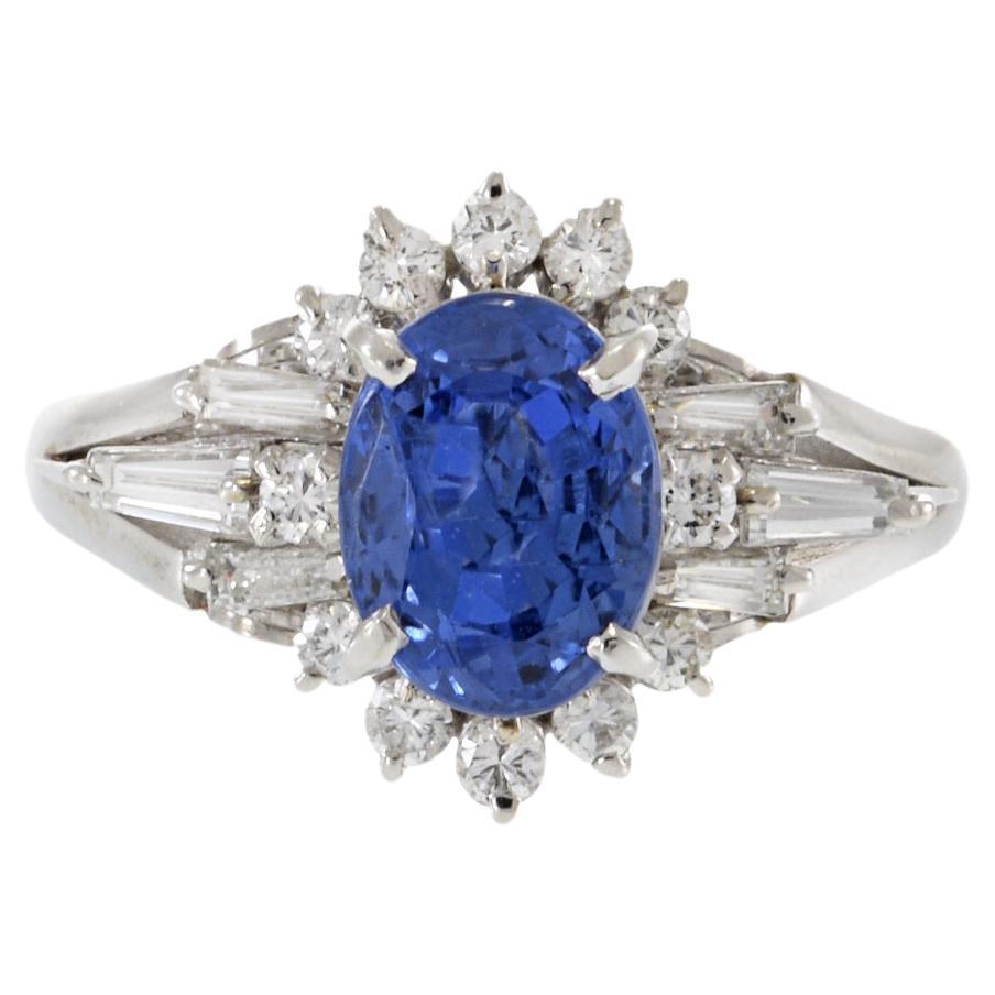 Estate 1950s Platinum Retro Era Blue Sapphire And Diamond Ring
