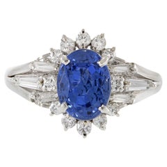 Estate 1950s Platinum Retro Era Blue Sapphire And Diamond Ring