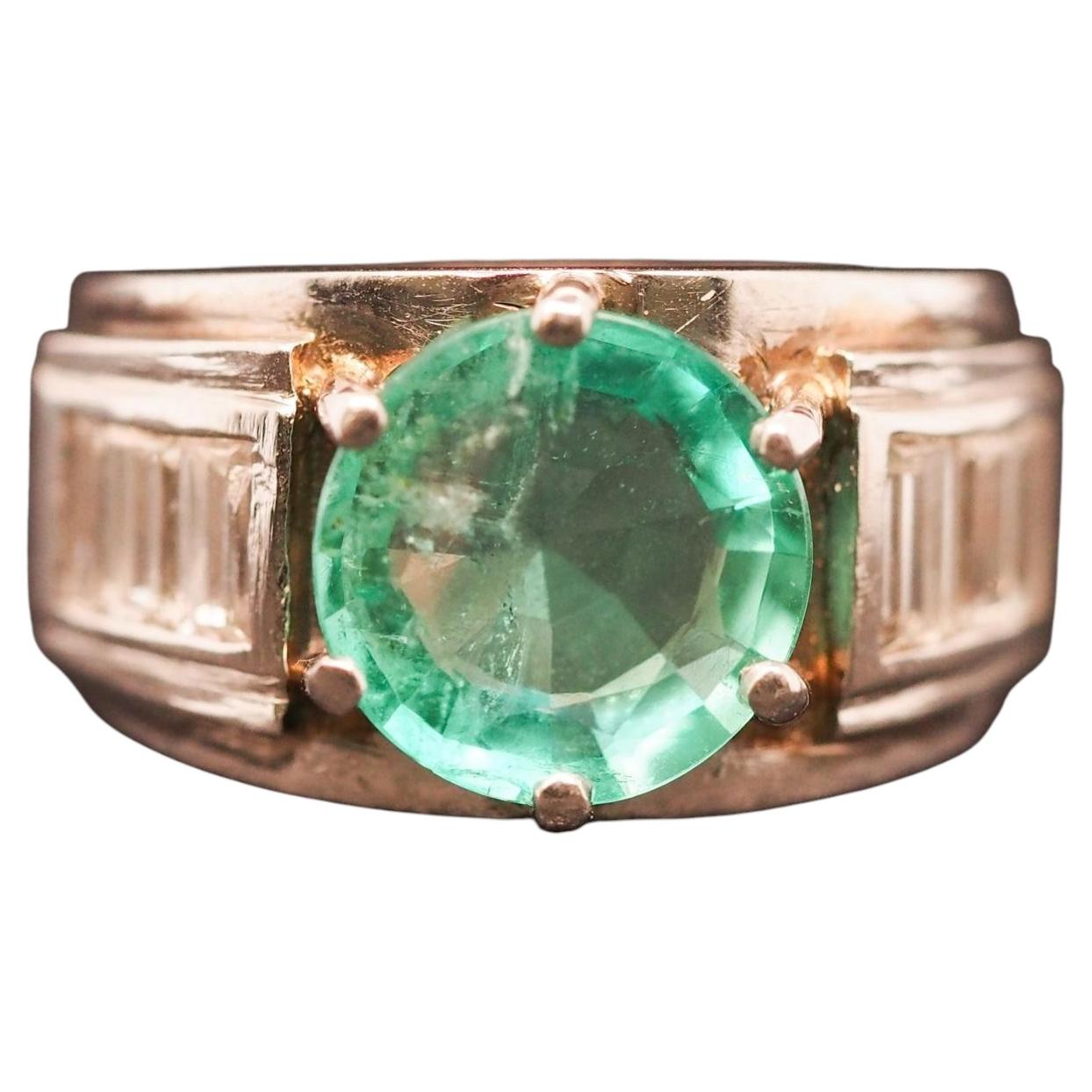 Estate 1960s Platinum Emerald and Diamond Ring - VHK#294a For Sale