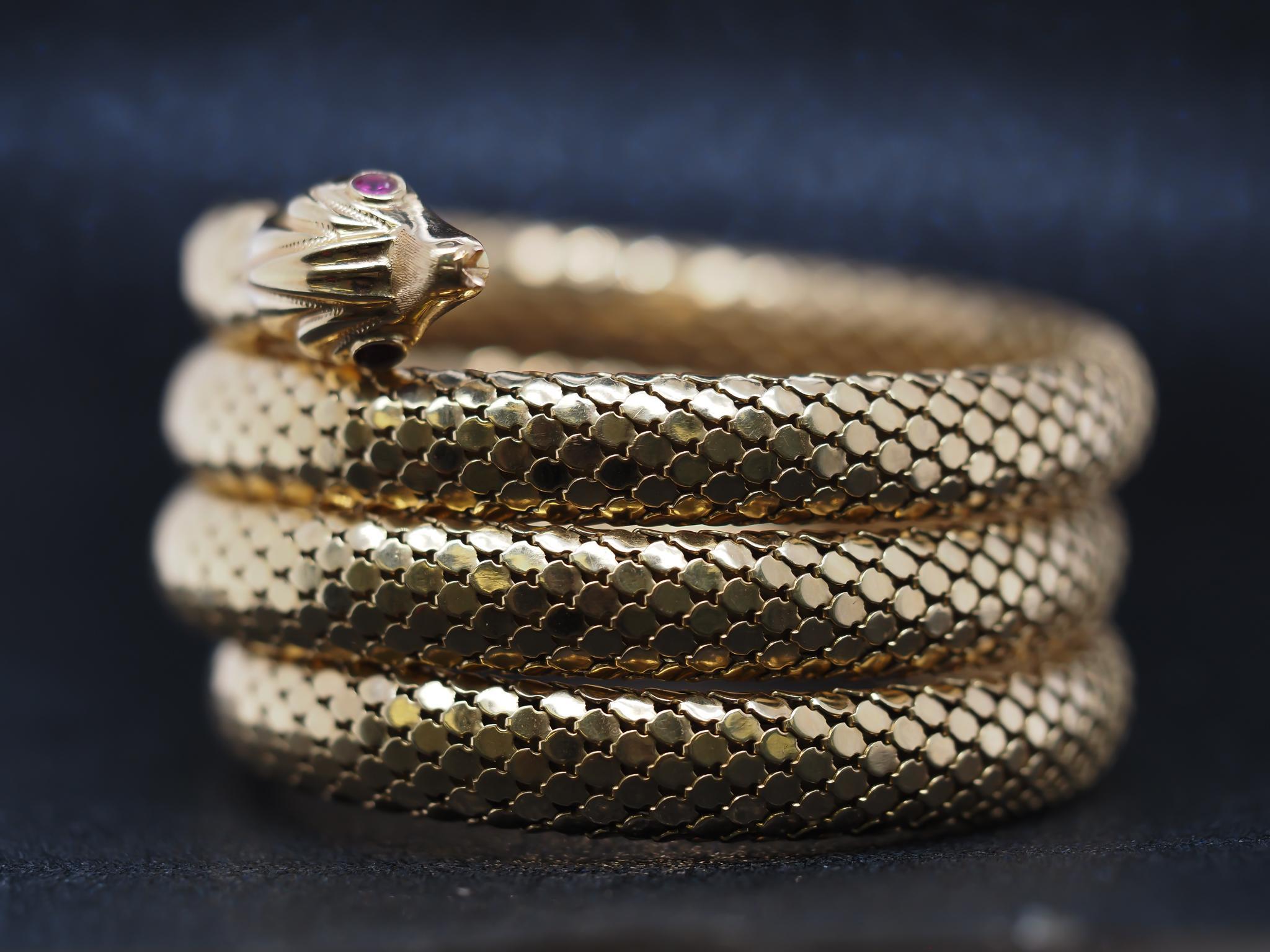 Estate 1960s Vintage 18K Serpent Snake Wrap Around Bangle with Ruby ...