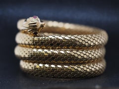 Estate 1960s Vintage 18K Serpent Snake Wrap Around Bangle with Ruby Eyes