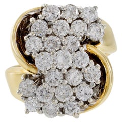 Estate 1970s 14KT Two Tone Gold Cluster Diamond Swirl Ring