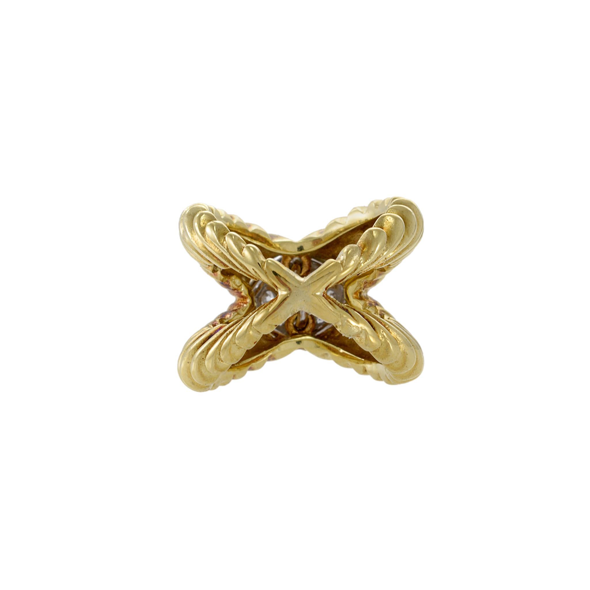 Women's or Men's Estate 1970s 18KT Yellow Gold Diamond Crossover Wrap Ring For Sale