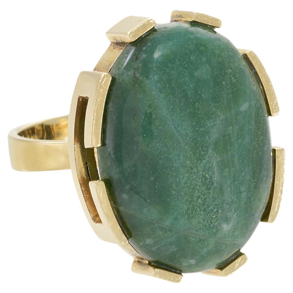 Nachlass 1970er Jahre 18KT Gelbgold Oval Grüner Jade Ring