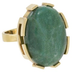 Nachlass 1970er Jahre 18KT Gelbgold Oval Grüner Jade Ring