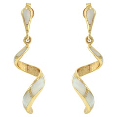 Estate 1970's Circa Opal Swirl 14KT Yellow Gold Earrings