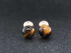 Estate 1970s Tiffany & Co. 14K Gold Tigers Eye Cufflinks - VHK#478a