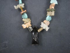 Estate 1970s Zuni Carved Fetish Bear Necklace