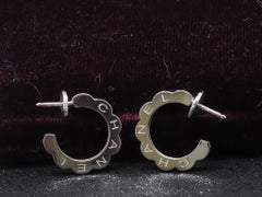 Estate 1990s 18K White Gold Chanel Scallop Hoop Earrings - VHK#151a