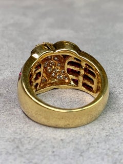 Estate 1990’s 18K Yellow Gold Diamond X Channel Set Ruby Cocktail Ring