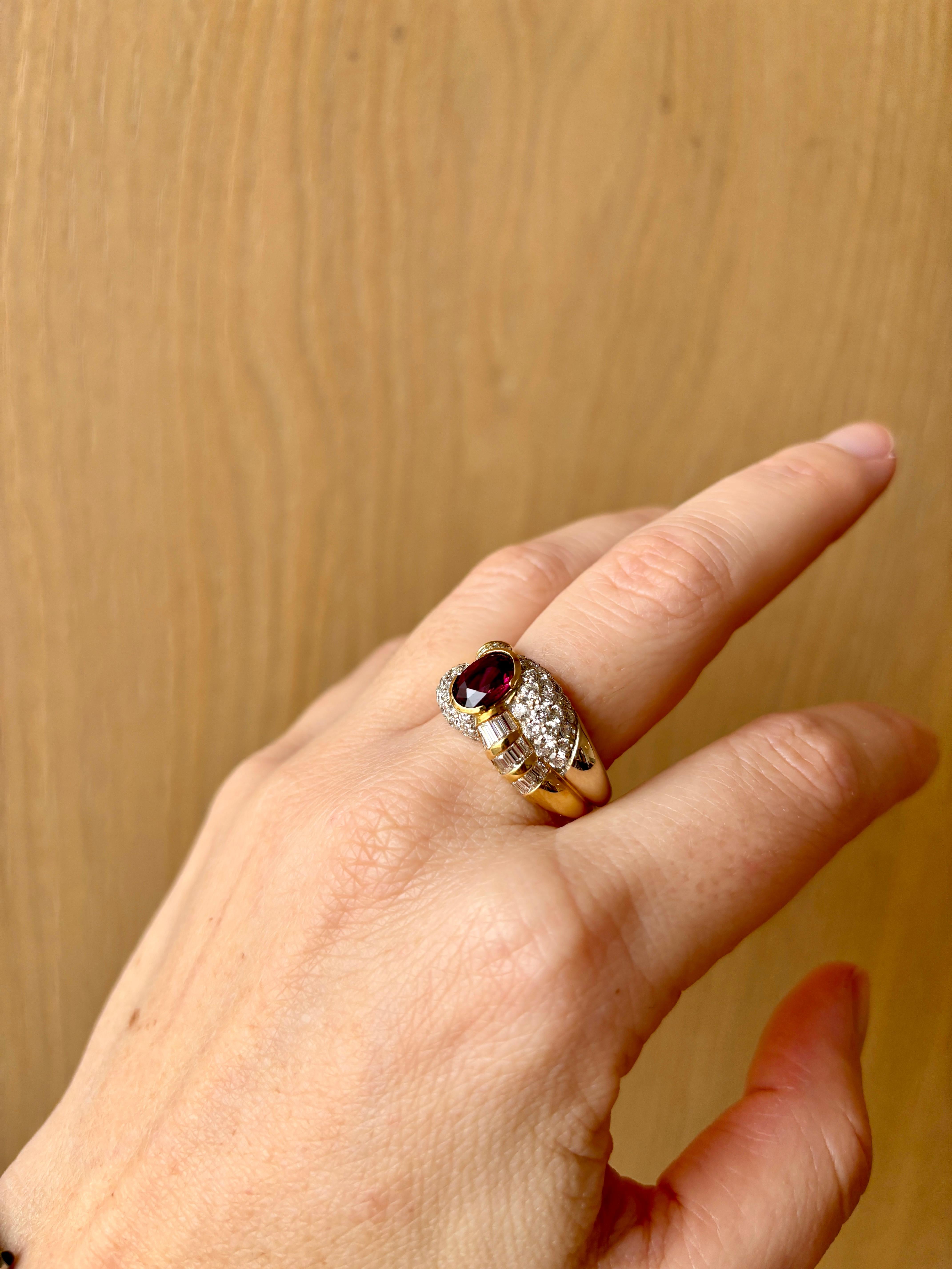 Estate 2 Carat Ruby Diamond Cocktail Ring For Sale 6