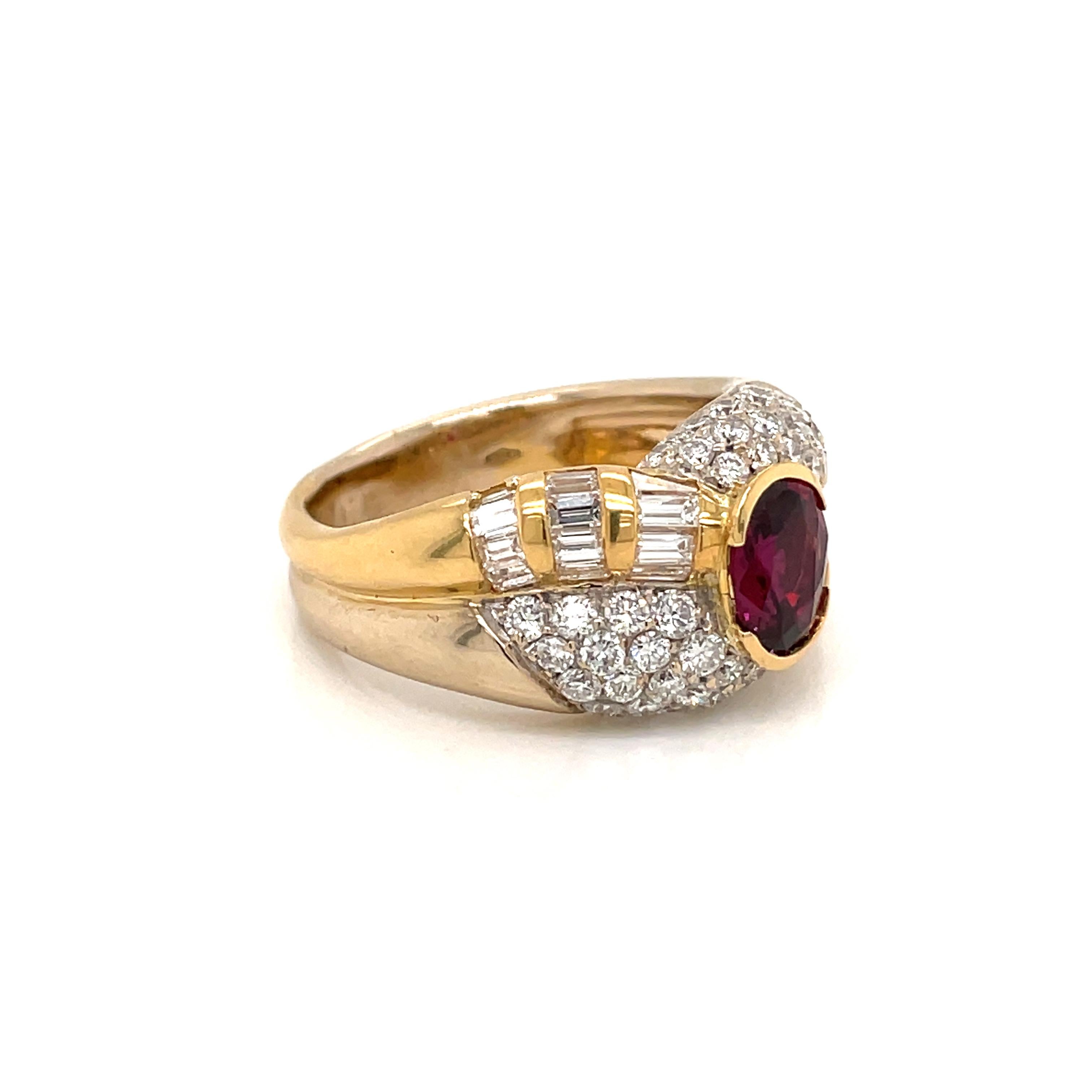 Mixed Cut Estate 2 Carat Ruby Diamond Cocktail Ring For Sale