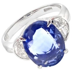 Estate 2 Half Moon Diamond 3.95 Carat No Heat Ceylon Sapphire Platinum Ring