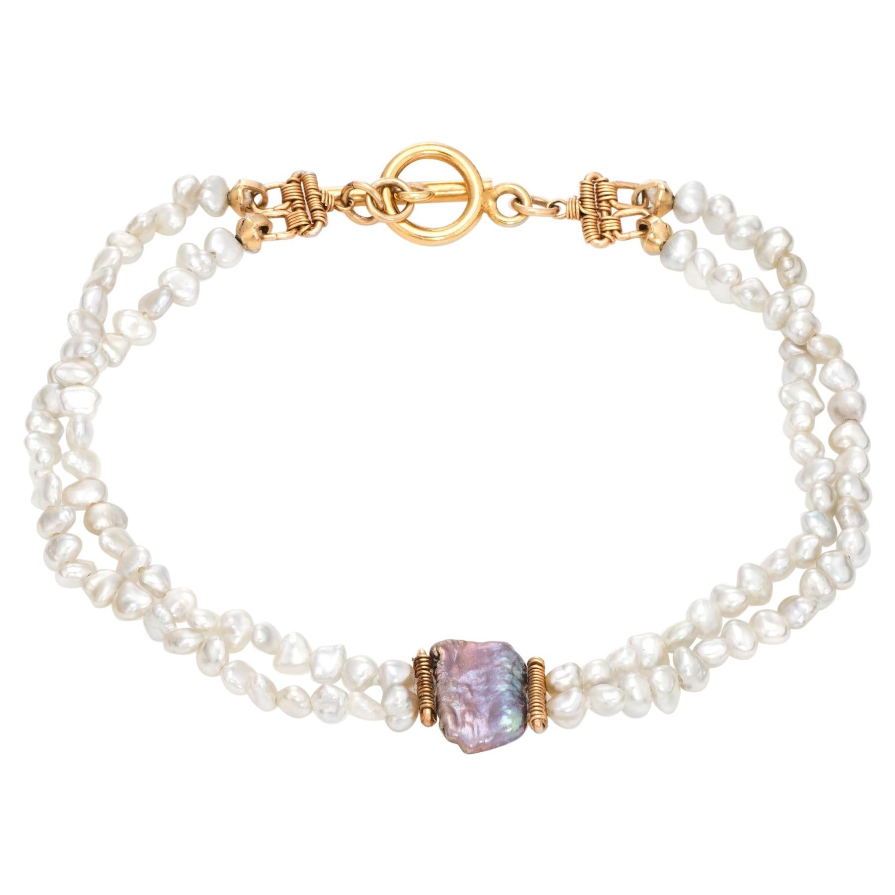 Estate 2 Strand Freshwater Pearl Bracelet 14 Karat Gold Vintage Fine Jewelry