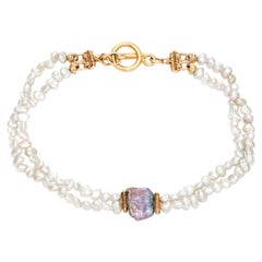 Estate 2 Strand Freshwater Pearl Bracelet 14 Karat Gold Vintage Fine Jewelry