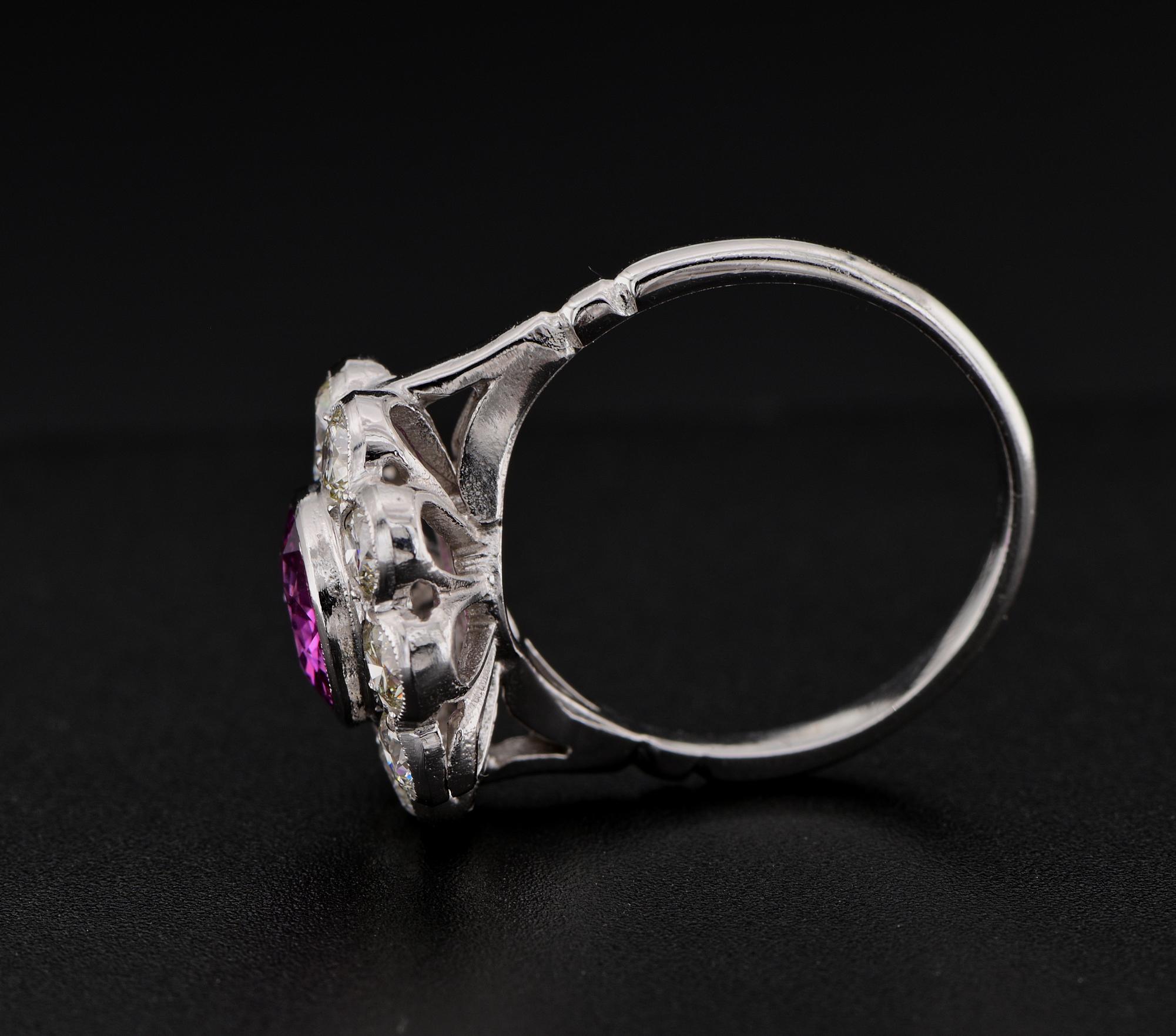 Estate 2.0 Ct Natural Pink Sapphire 1.80 Ct Diamond Platinum ring For Sale 1