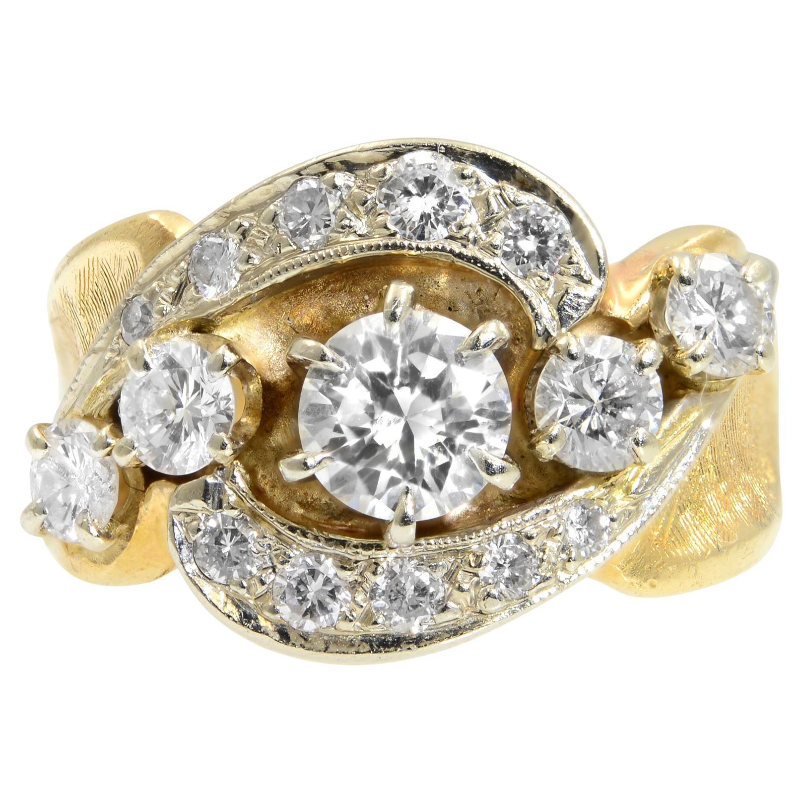 Estate 2.00Cttw Round Cut Diamond Ladies Ring 14K Yellow Gold For Sale
