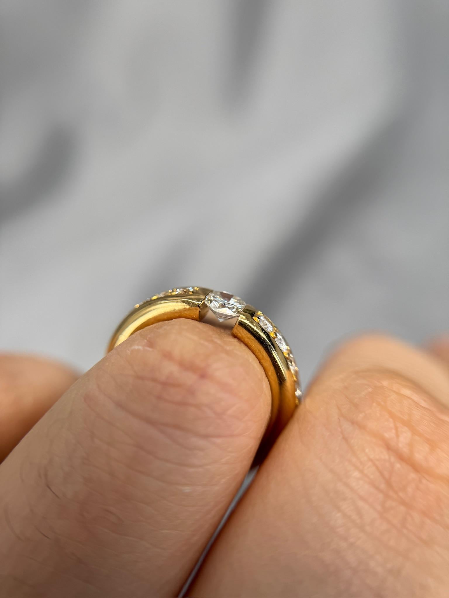 Uncut Estate 2.00ctw Tension Set Diamond Ring Accented Band 18k YG Size 5.5 For Sale