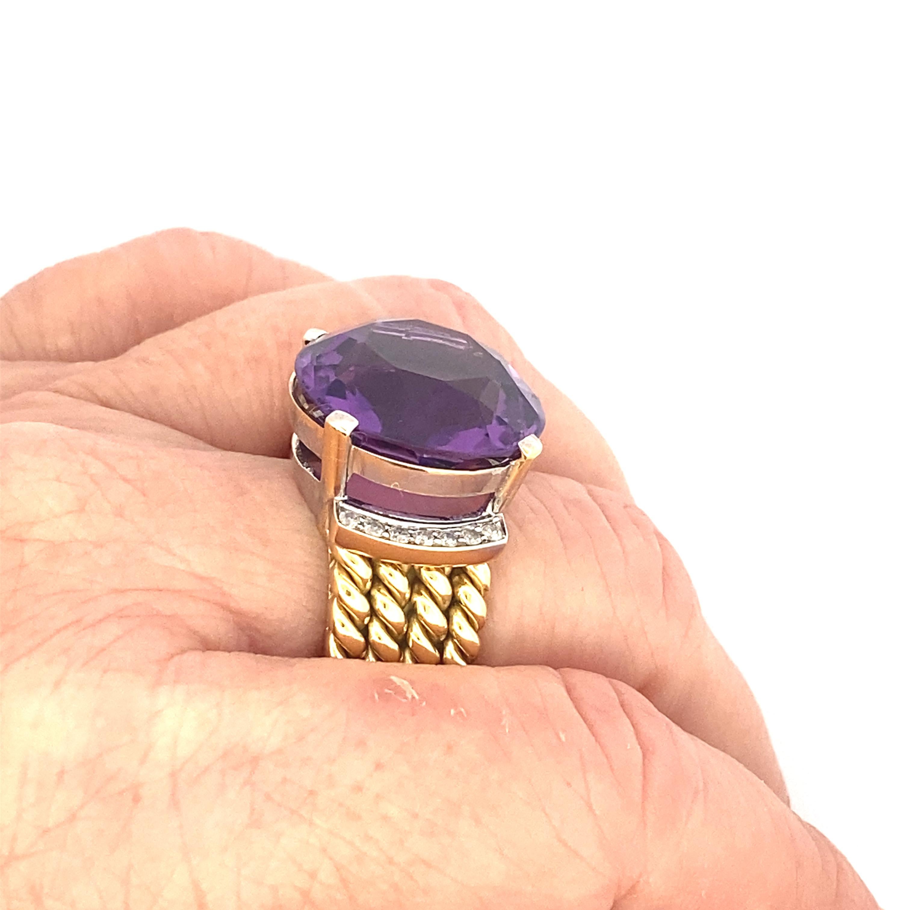 Round Cut Estate 20.3 Carat Amethyst and Diamond Cocktail Ring For Sale