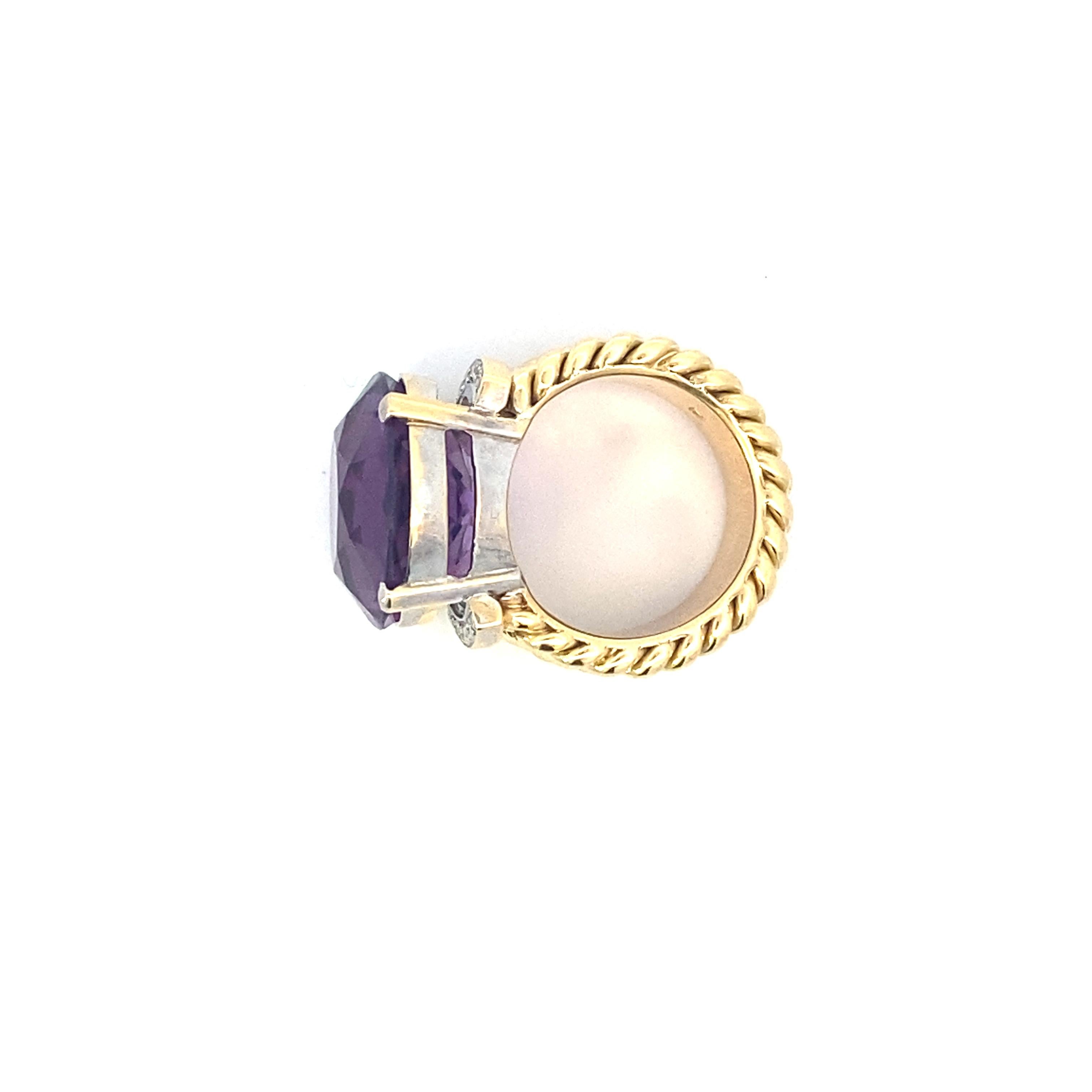 Women's or Men's Estate 20.3 Carat Amethyst and Diamond Cocktail Ring For Sale