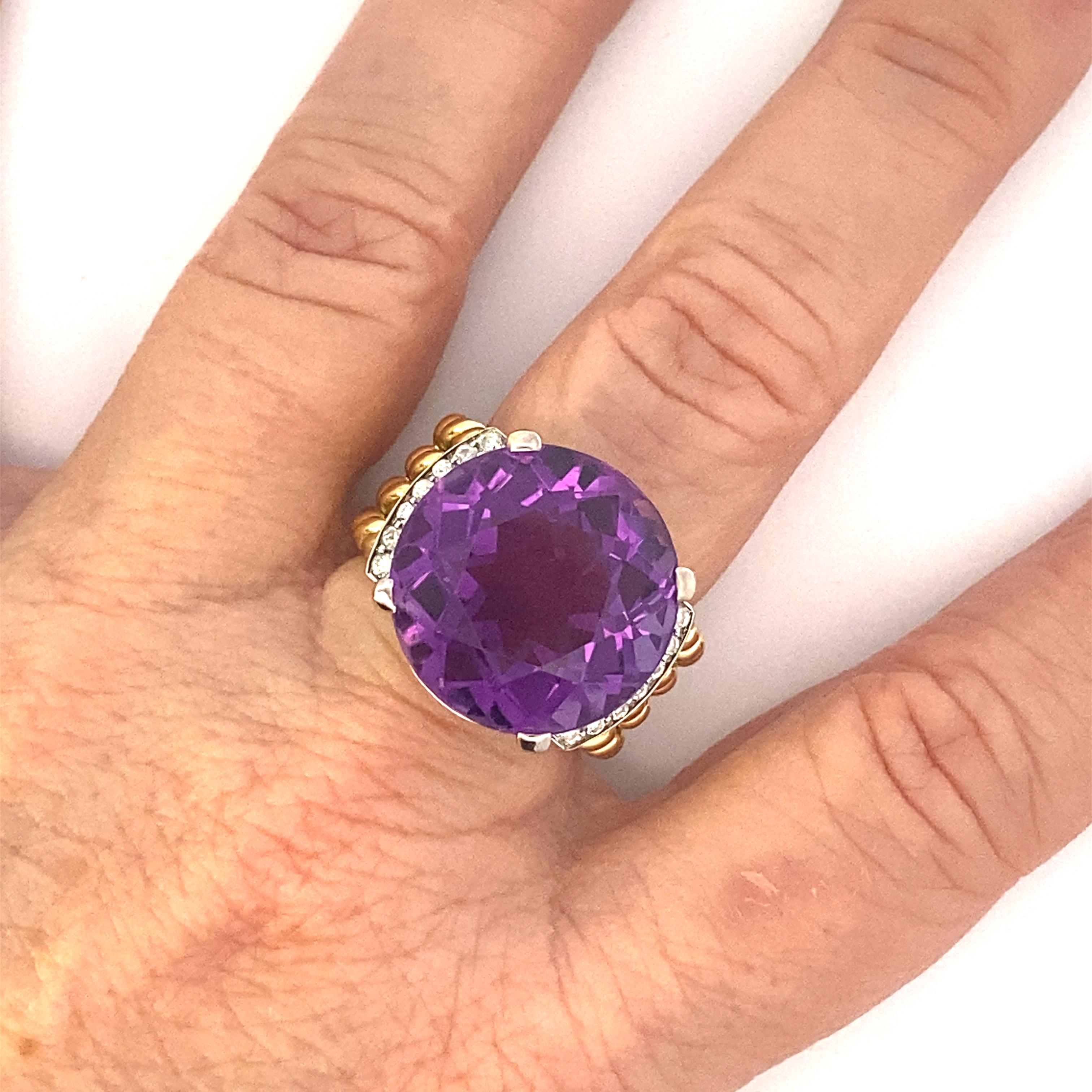 Estate 20.3 Carat Amethyst and Diamond Cocktail Ring For Sale 1