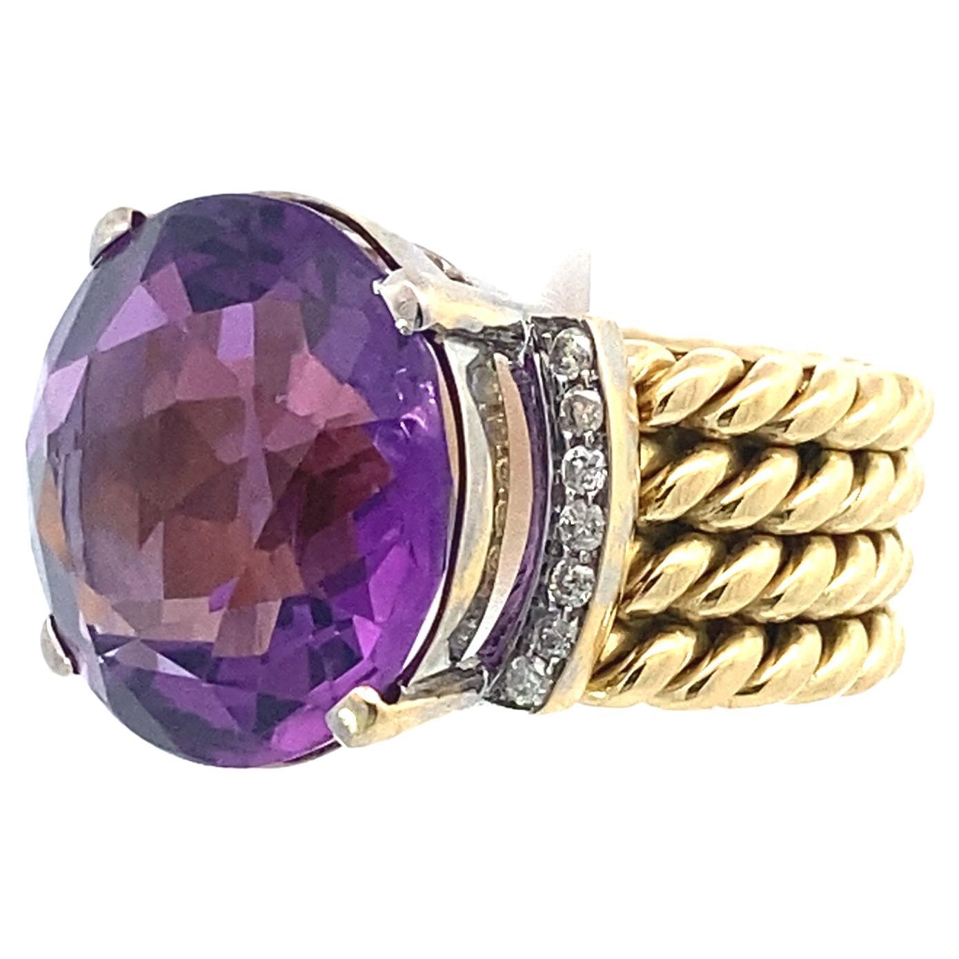 Estate 20.3 Carat Amethyst and Diamond Cocktail Ring For Sale