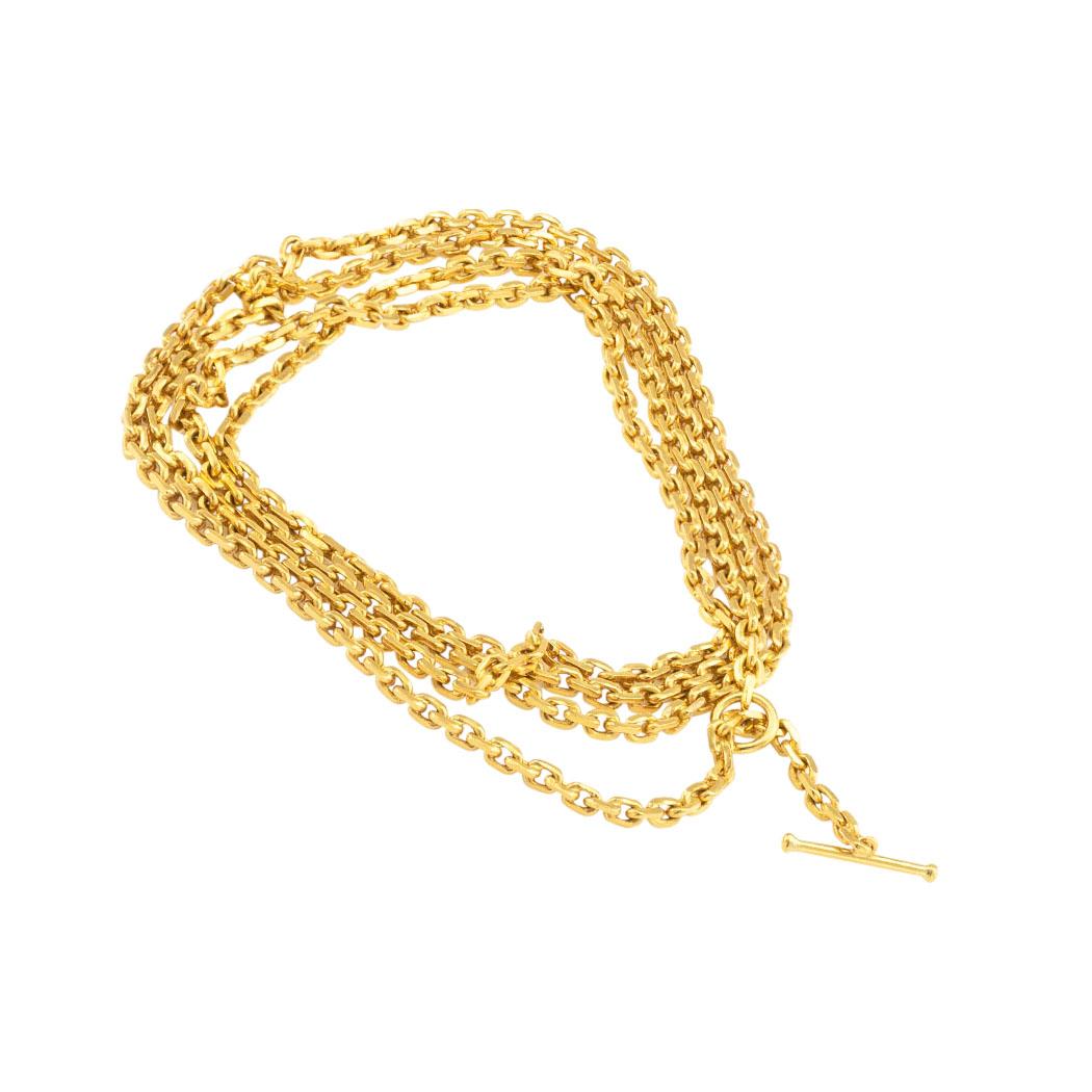 Estate 21-karat yellow gold long chain necklace circa 1980.

The facts you want to know are listed below.  Contact us right away if you have additional questions. 

We are here to connect you with beautiful and affordable, antique and estate