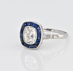 Antique Platinum 2.00 Ct Cushion Cut Halo Diamond Sapphire Ring