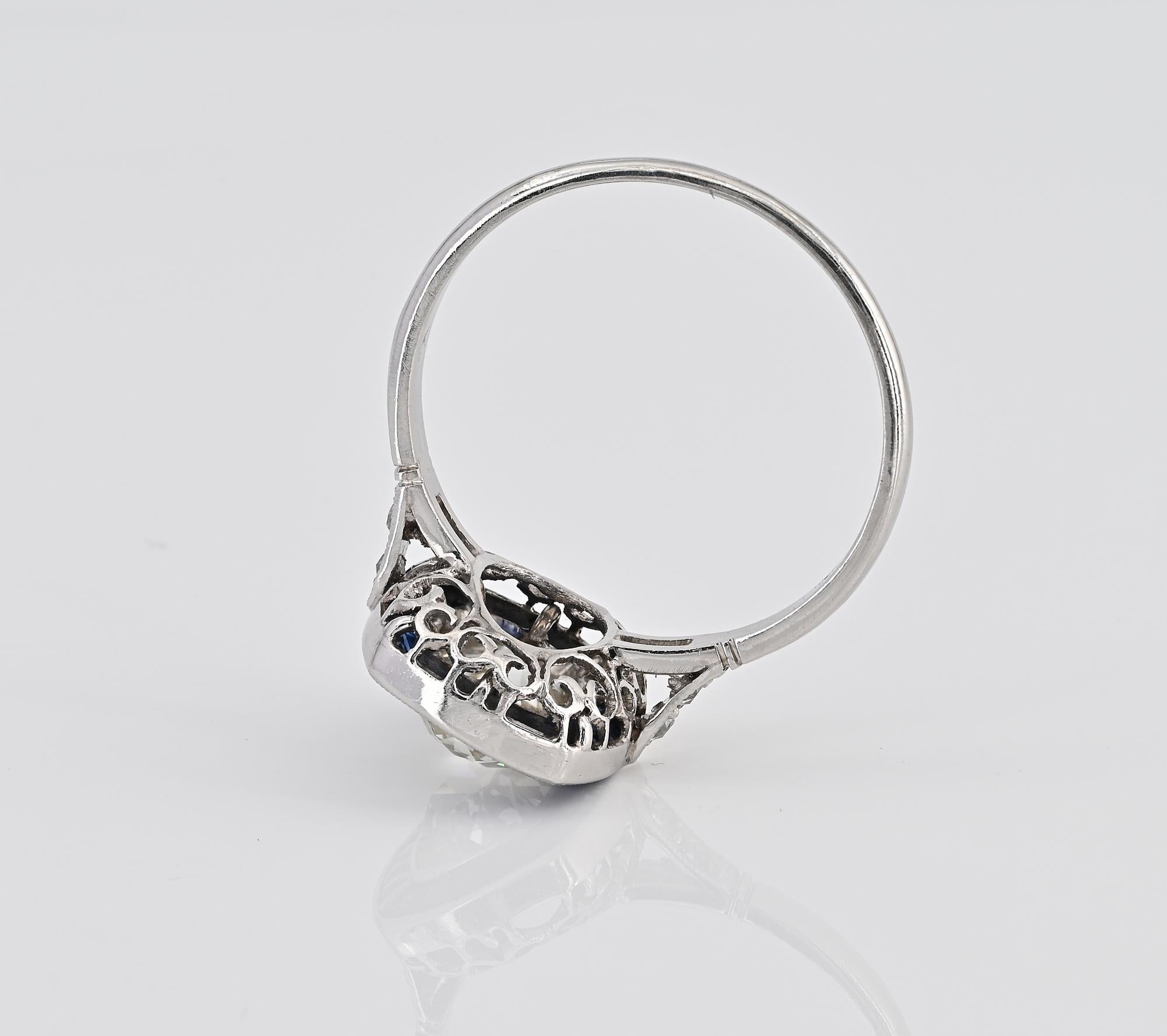 Women's Estate 2.10 Ct. Antique Cushion Diamond Sapphire Halo Engagement Ring For Sale