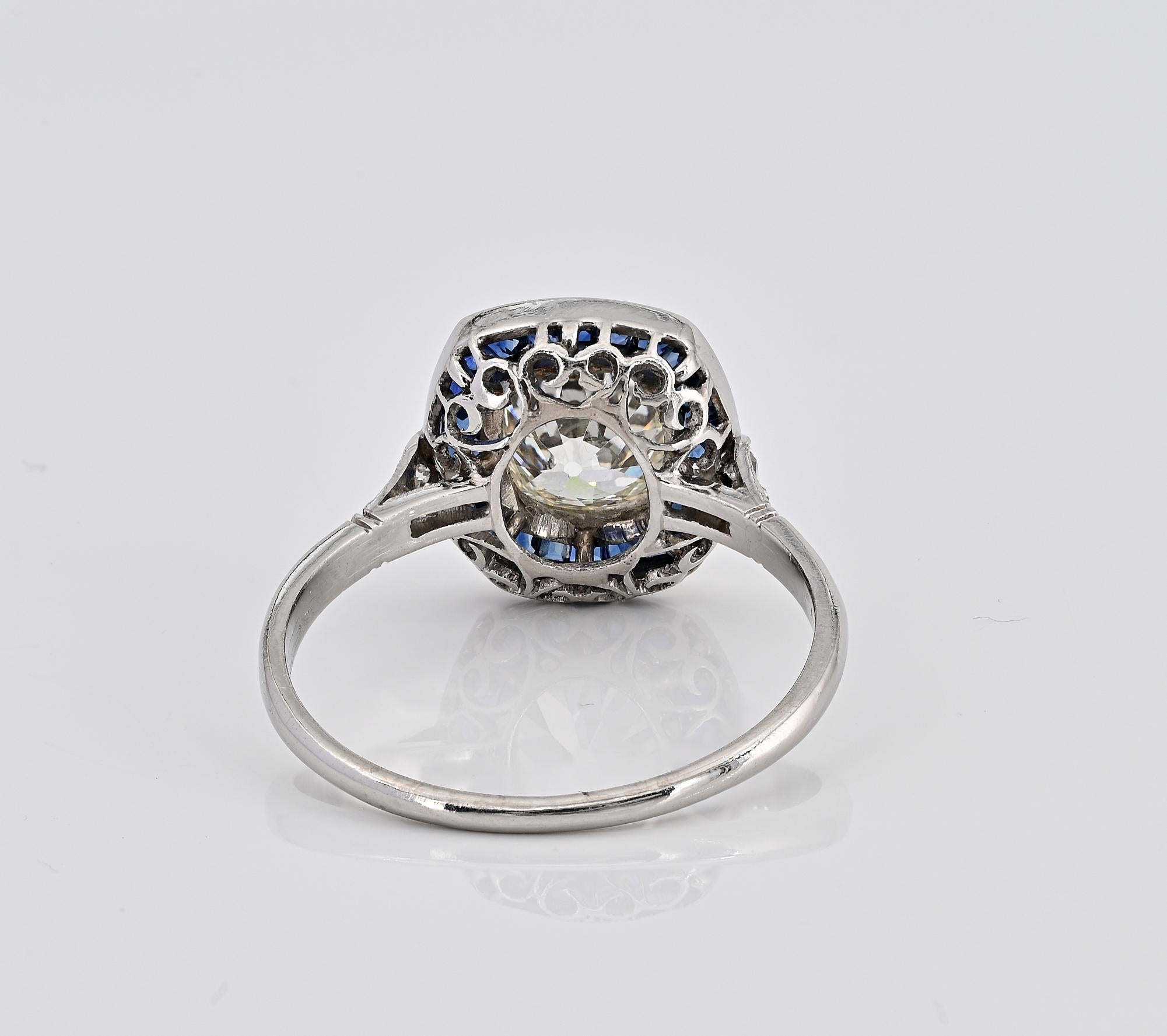 Estate 2.10 Ct. Antique Cushion Diamond Sapphire Halo Engagement Ring For Sale 1