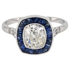 Estate 2.10 Ct. Vintage Cushion Diamond Sapphire Halo Engagement Ring