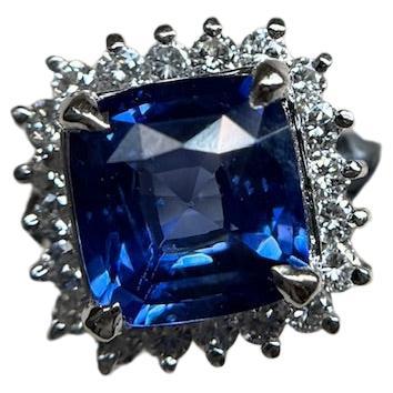 Nachlass 2,13 Karat Cushion Cut natürlicher Saphir & Diamant Ring Platin Größe 5 Damen im Angebot