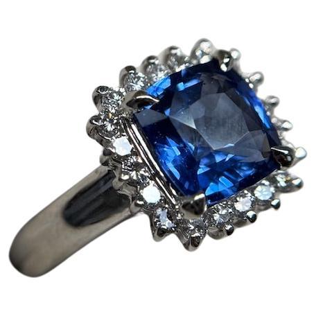 Estate 2.13ct Cushion Cut Natural Sapphire & Diamond Ring Platinum Size 5