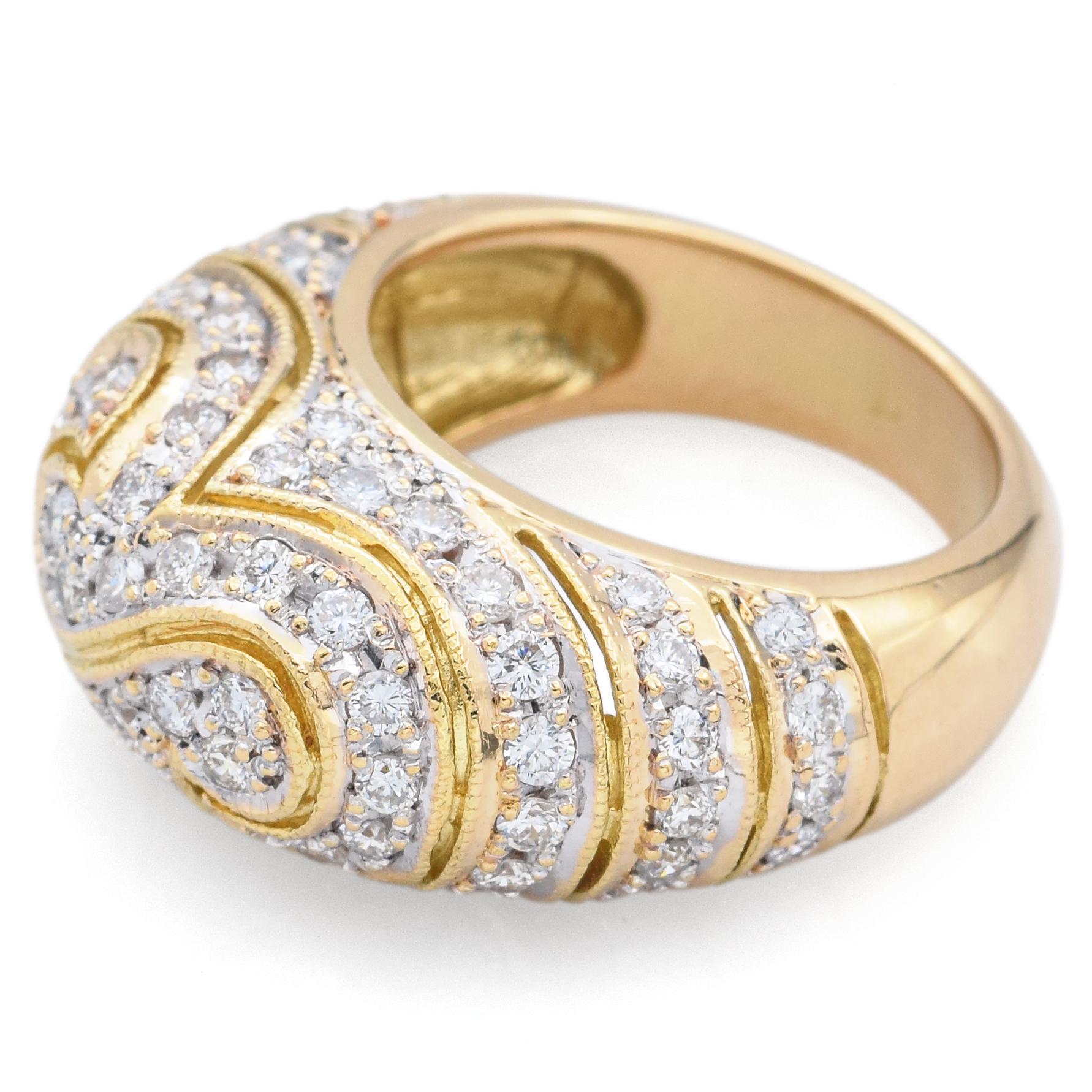 Taille ronde Estate 2.16 TCW Diamond Yellow Gold Dome Band Ring Size 5.75 en vente