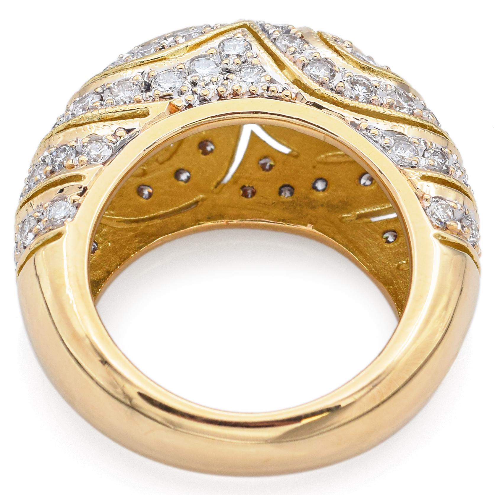 Round Cut Estate 2.16 TCW Diamond Yellow Gold Dome Band Ring Size 5.75 For Sale